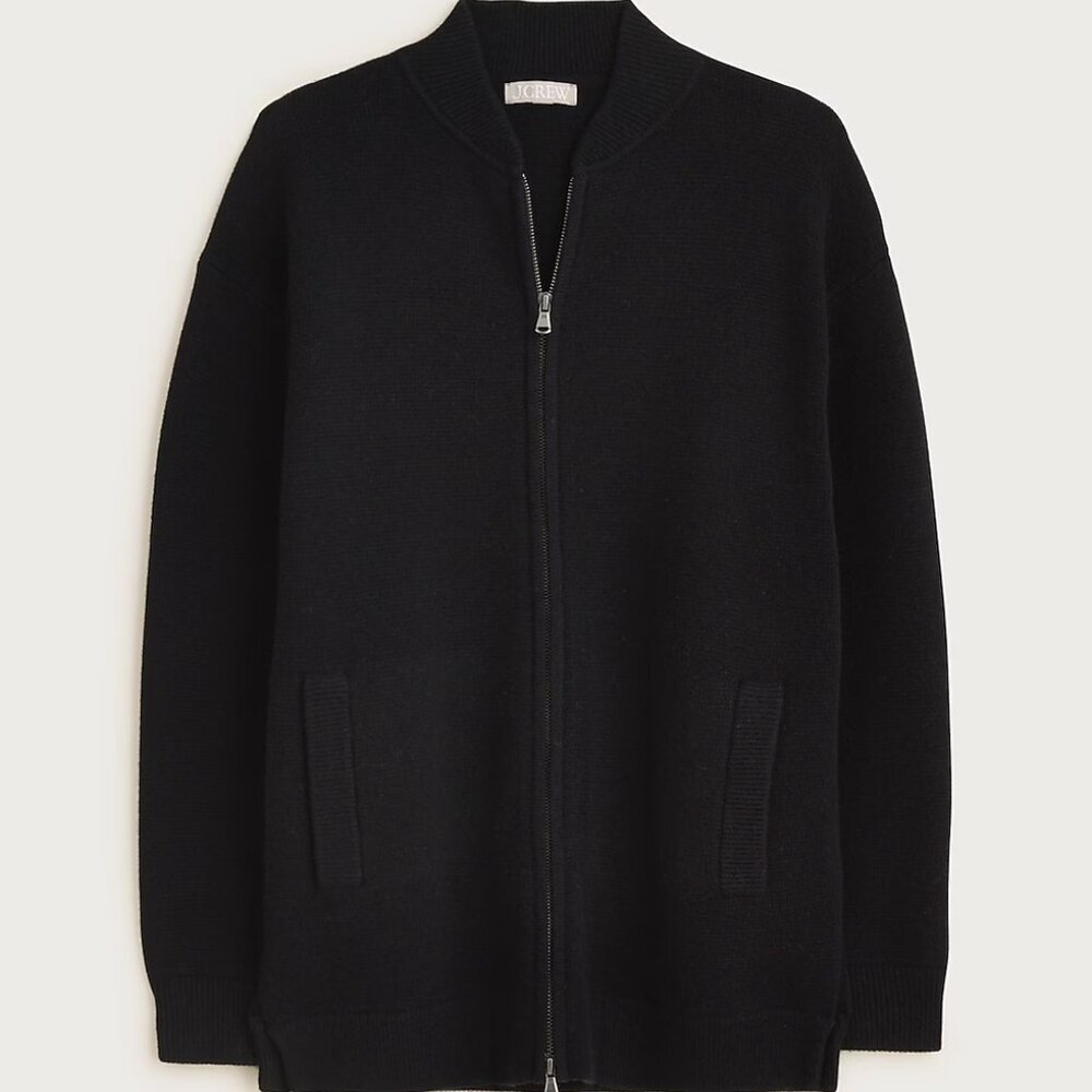 J. Crew Full-Zip Flight Crew Sweater in Black - XL - NWT - Picture 1 of 6